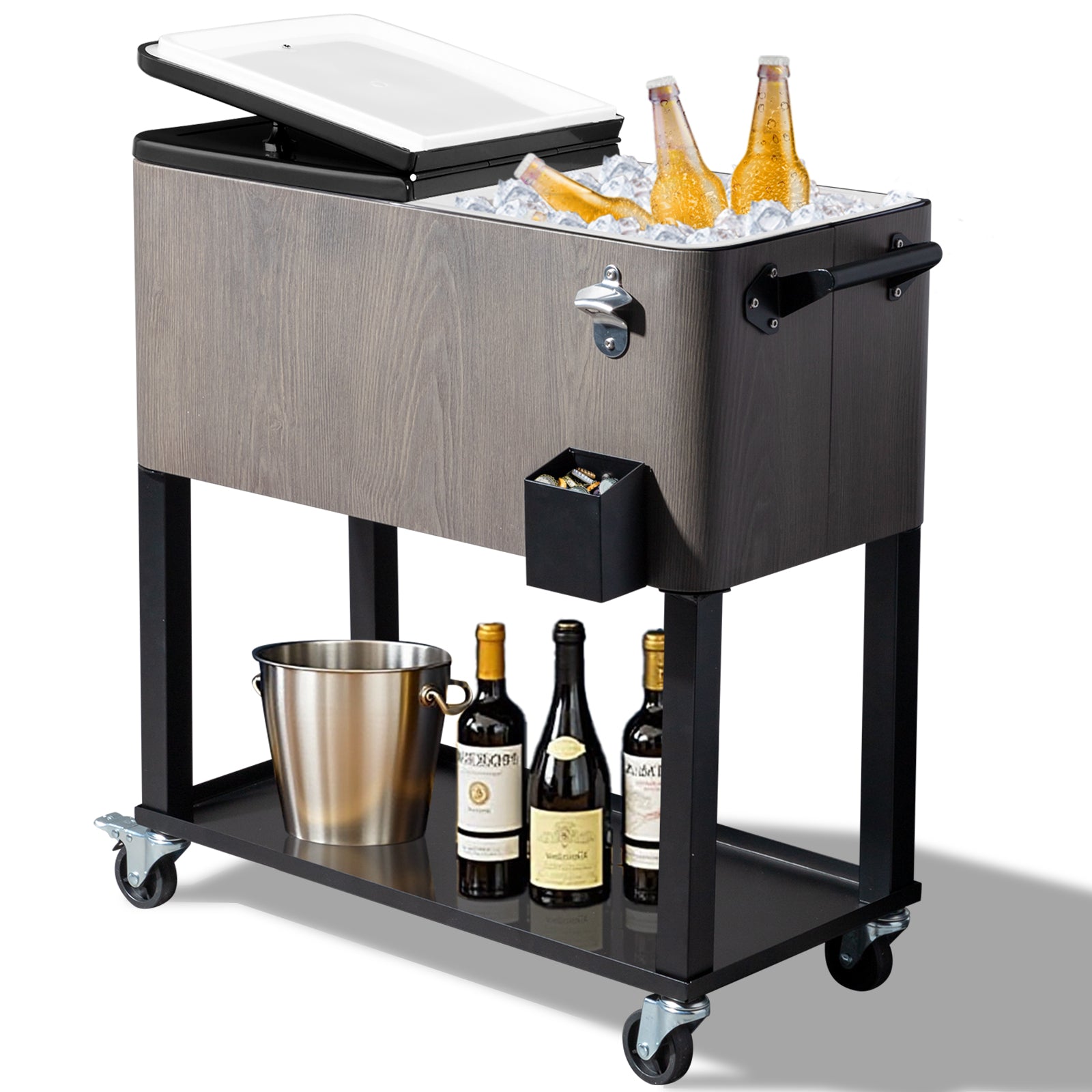 80-Quart Rolling Cooler Cart with Wheels – 48hr Cold, Bottle Opener, 3 Colors | WildRush