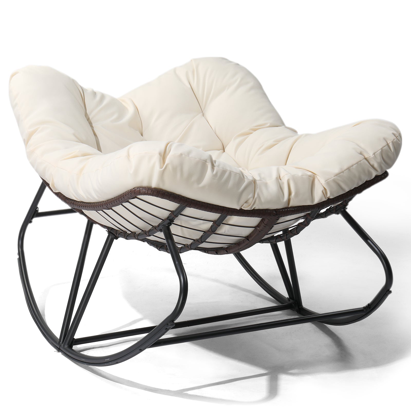 Oversized Papasan Rocking Chair – PE Wicker Egg Lounge Chair, 400 lb Capacity, Indoor & Outdoor | Free US Shipping