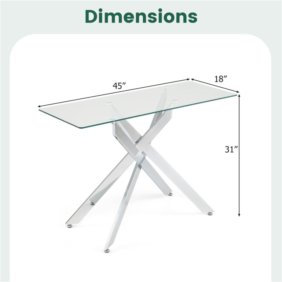 45 Inch Tempered Glass Entryway Table, Silver Chrome Metal Console Table with Adjustable Feet for Home Decor US FREE SHIPPING