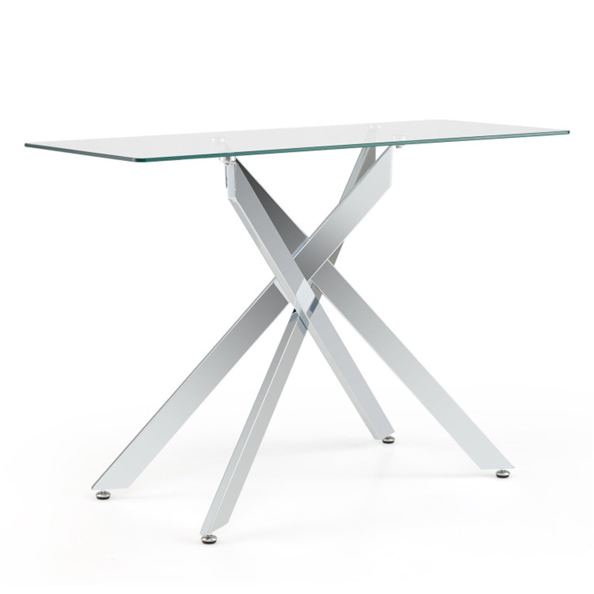 45 Inch Tempered Glass Entryway Table, Silver Chrome Metal Console Table with Adjustable Feet for Home Decor US FREE SHIPPING