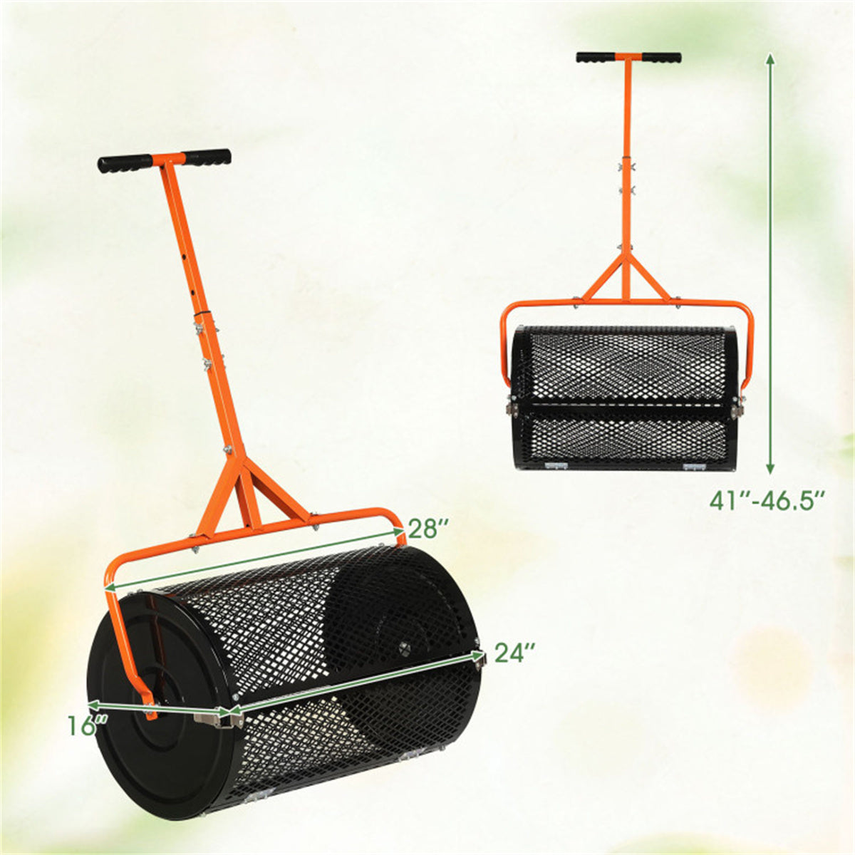 24" Lawn Topdressing Spreader with 0.75"×0.5" Mesh, Compost Spreader for Soil Sand Fertilizer Orange US FREE SHIPPING
