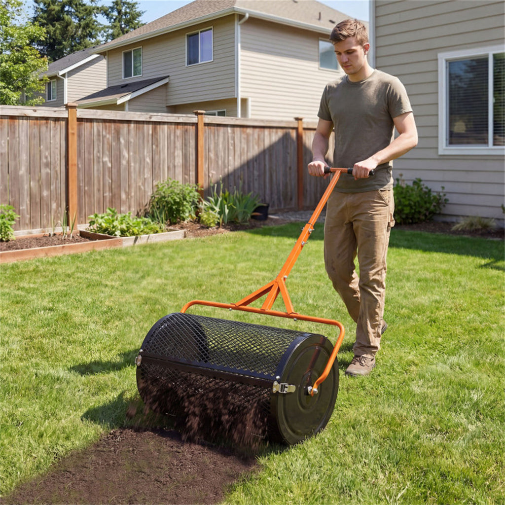 24" Lawn Topdressing Spreader with 0.75"×0.5" Mesh, Compost Spreader for Soil Sand Fertilizer Orange US FREE SHIPPING