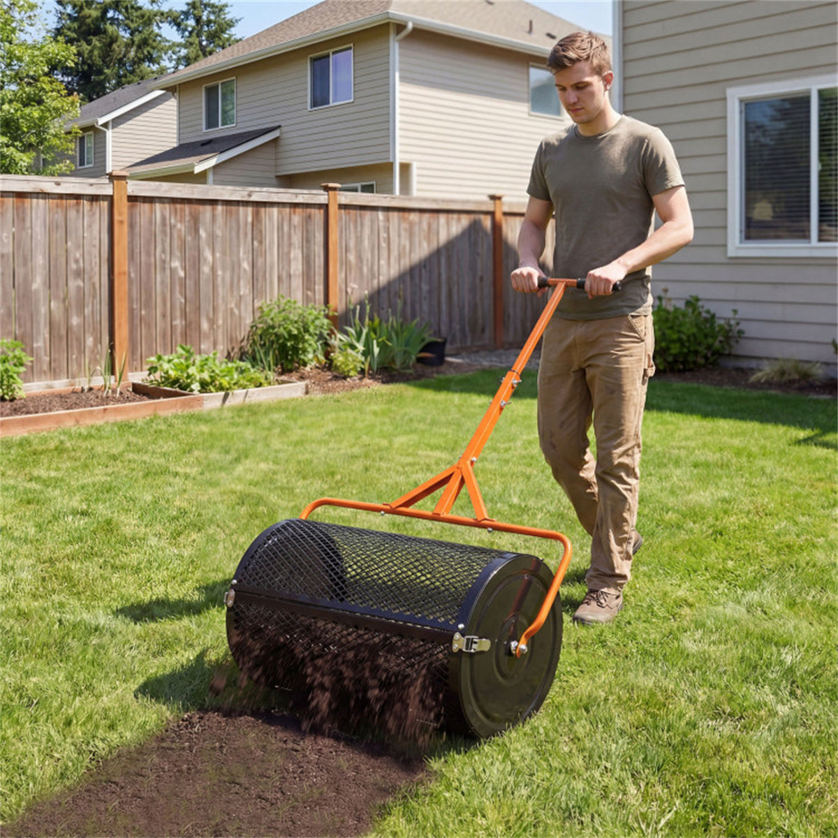 24" Lawn Topdressing Spreader with 0.75"×0.5" Mesh, Compost Spreader for Soil Sand Fertilizer Orange US FREE SHIPPING