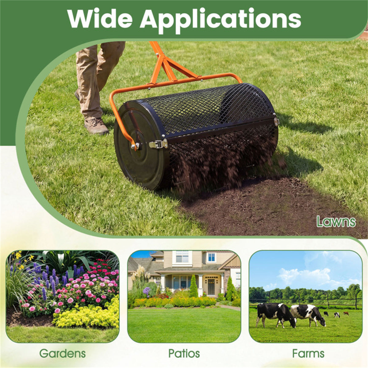 24" Lawn Topdressing Spreader with 0.75"×0.5" Mesh, Compost Spreader for Soil Sand Fertilizer Orange US FREE SHIPPING