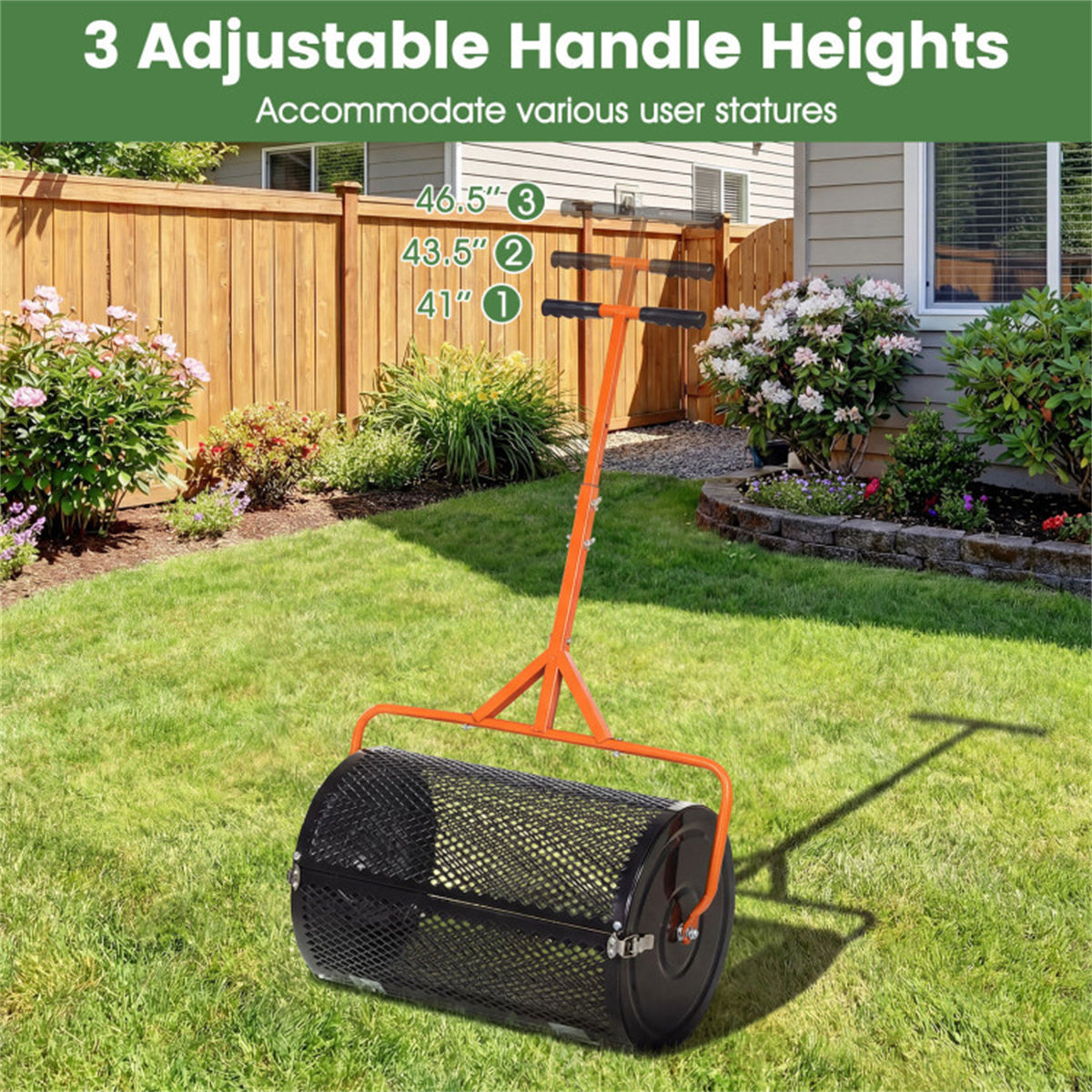 24" Lawn Topdressing Spreader with 0.75"×0.5" Mesh, Compost Spreader for Soil Sand Fertilizer Orange US FREE SHIPPING