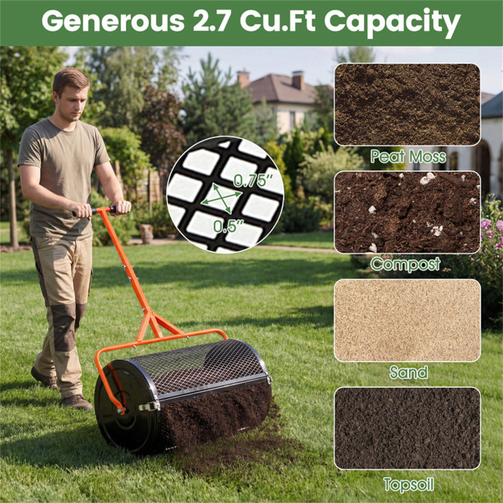 24" Lawn Topdressing Spreader with 0.75"×0.5" Mesh, Compost Spreader for Soil Sand Fertilizer Orange US FREE SHIPPING