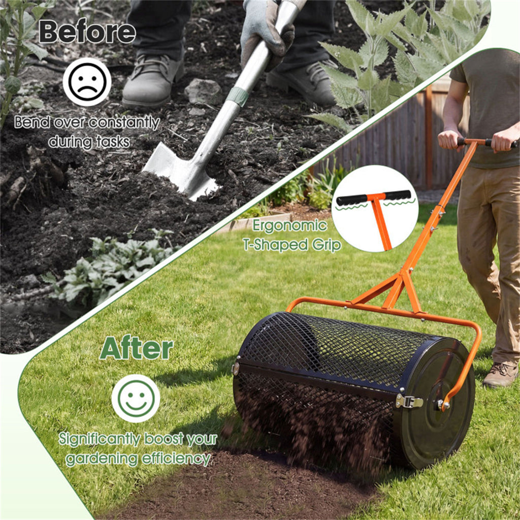 24" Lawn Topdressing Spreader with 0.75"×0.5" Mesh, Compost Spreader for Soil Sand Fertilizer Orange US FREE SHIPPING