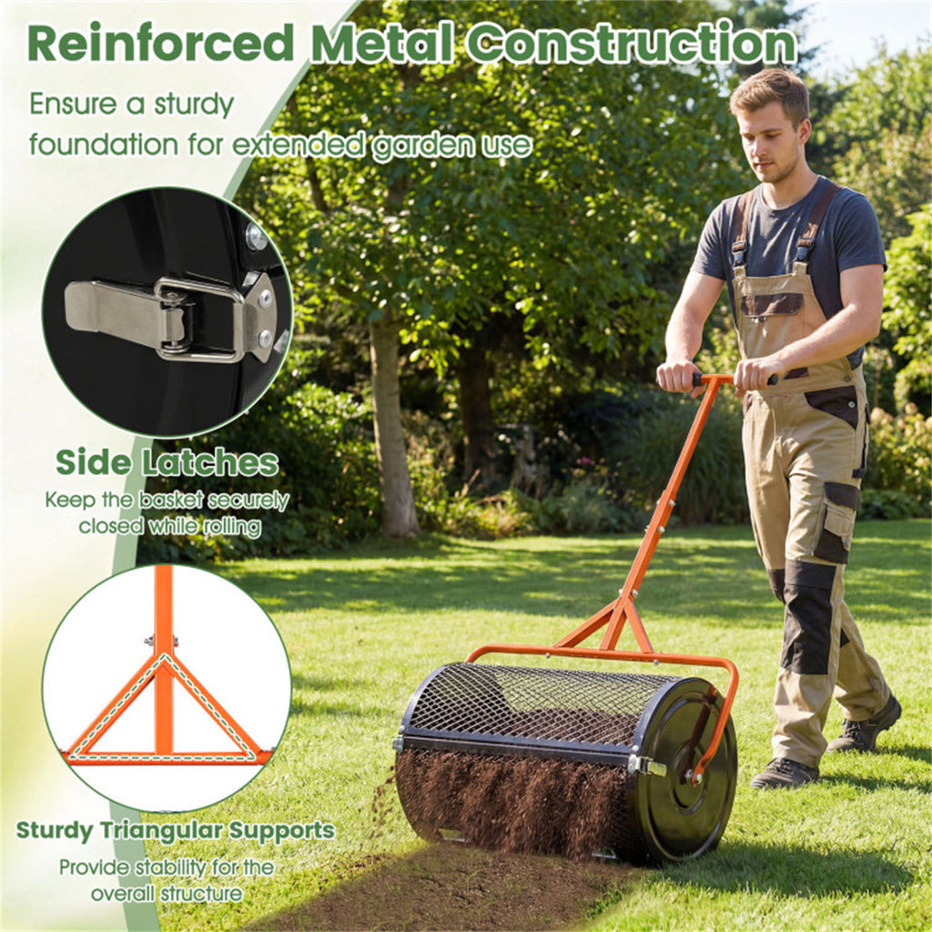 24" Lawn Topdressing Spreader with 0.75"×0.5" Mesh, Compost Spreader for Soil Sand Fertilizer Orange US FREE SHIPPING