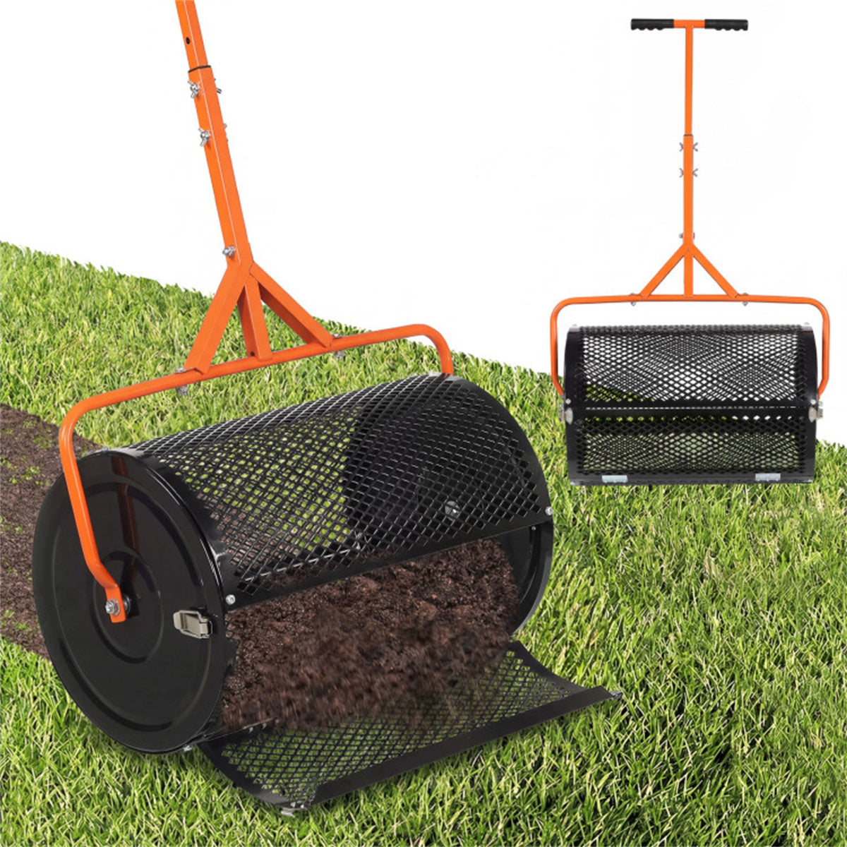 24" Lawn Topdressing Spreader with 0.75"×0.5" Mesh, Compost Spreader for Soil Sand Fertilizer Orange US FREE SHIPPING