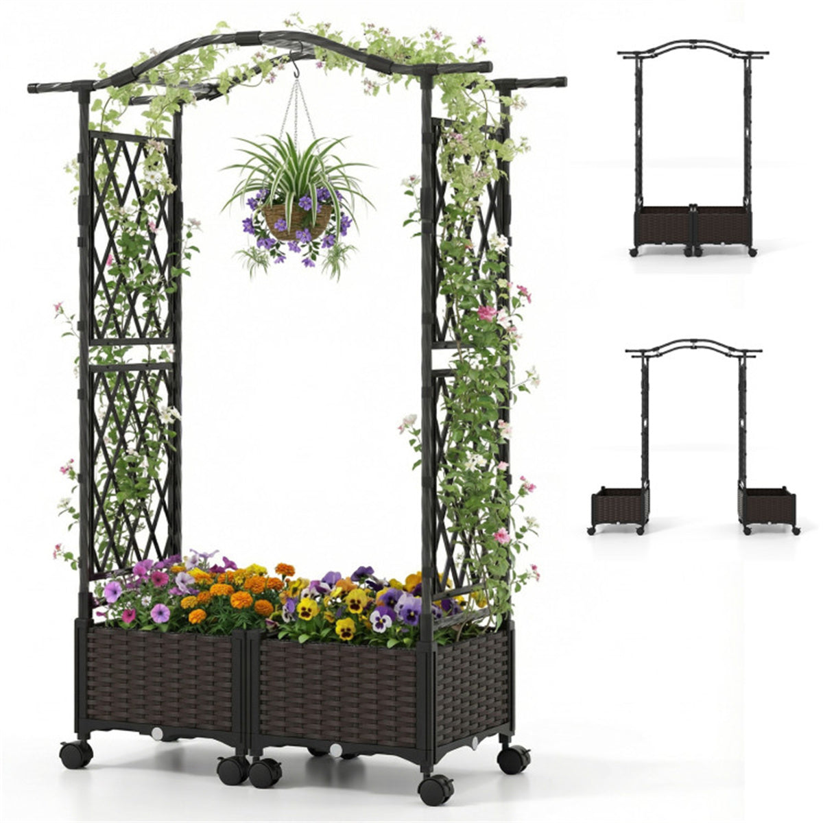 5 FT Self-Watering Vertical Raised Garden Bed with Trellis & Lockable Wheels, 2 Configurations Elevated Planter for Patio Balcony US FREE SHIPPING