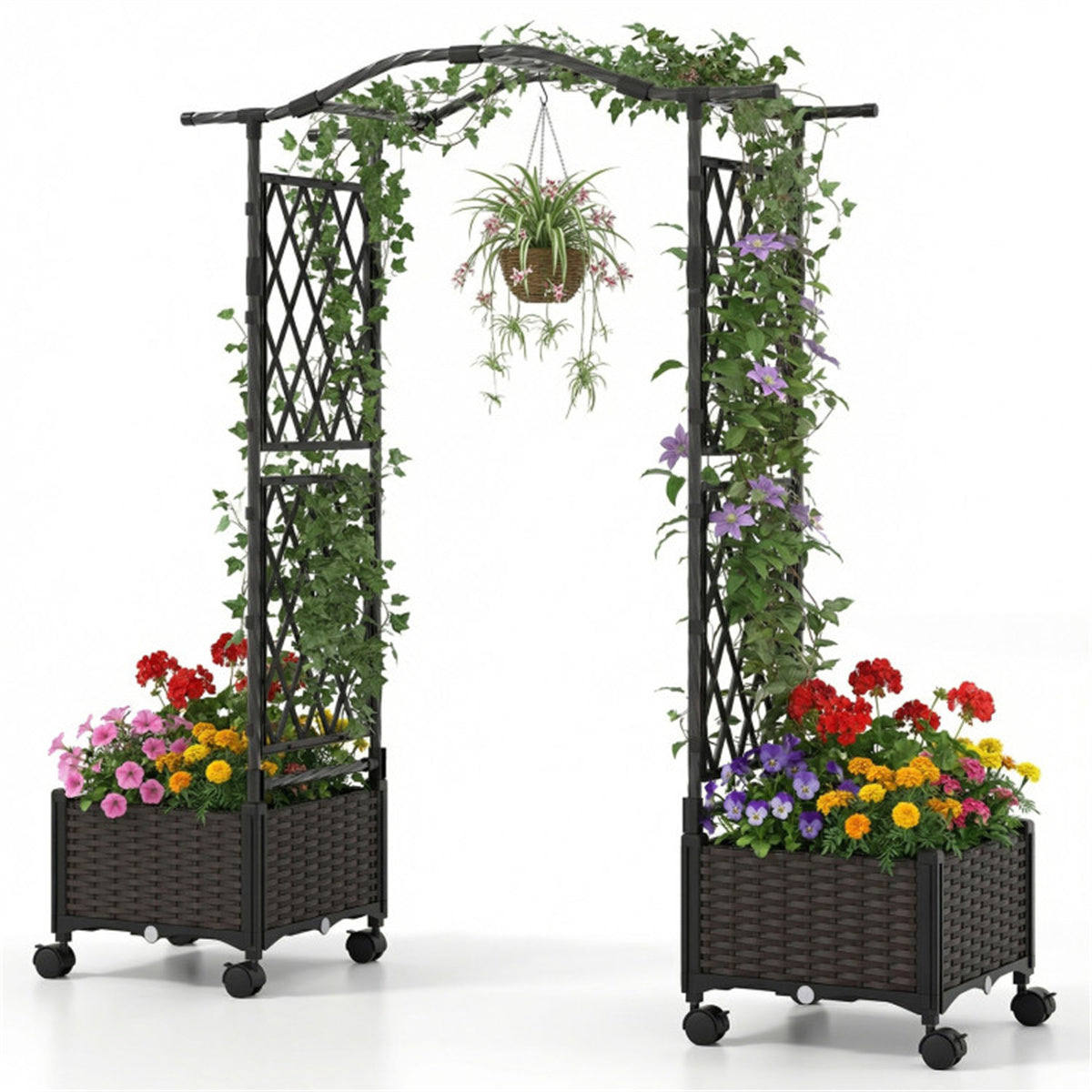 5 FT Self-Watering Vertical Raised Garden Bed with Trellis & Lockable Wheels, 2 Configurations Elevated Planter for Patio Balcony US FREE SHIPPING