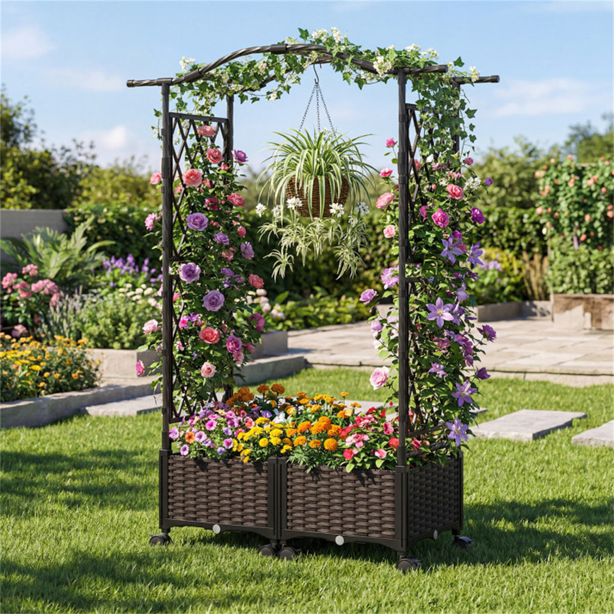 5 FT Self-Watering Vertical Raised Garden Bed with Trellis & Lockable Wheels, 2 Configurations Elevated Planter for Patio Balcony US FREE SHIPPING