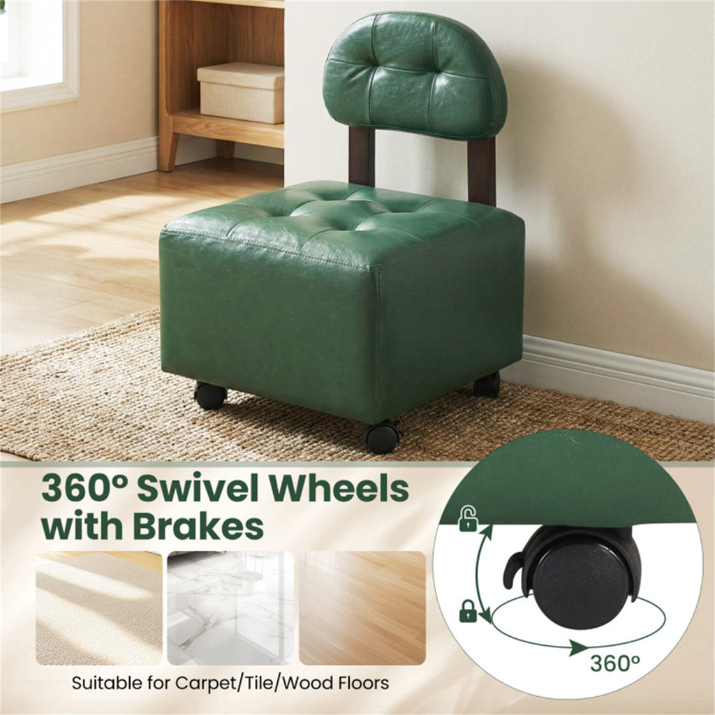 Set of 2 Stackable Small Rolling Stools with Brake Wheels, Compact Shoe Changing Footrest for Entryway US FREE SHIPPING