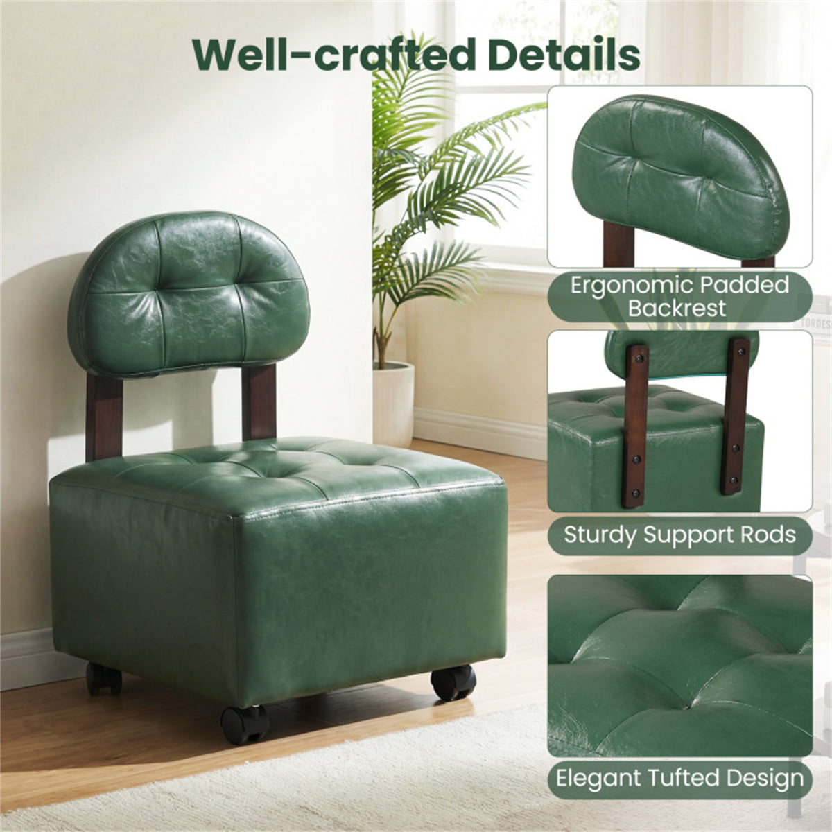 Set of 2 Stackable Small Rolling Stools with Brake Wheels, Compact Shoe Changing Footrest for Entryway US FREE SHIPPING