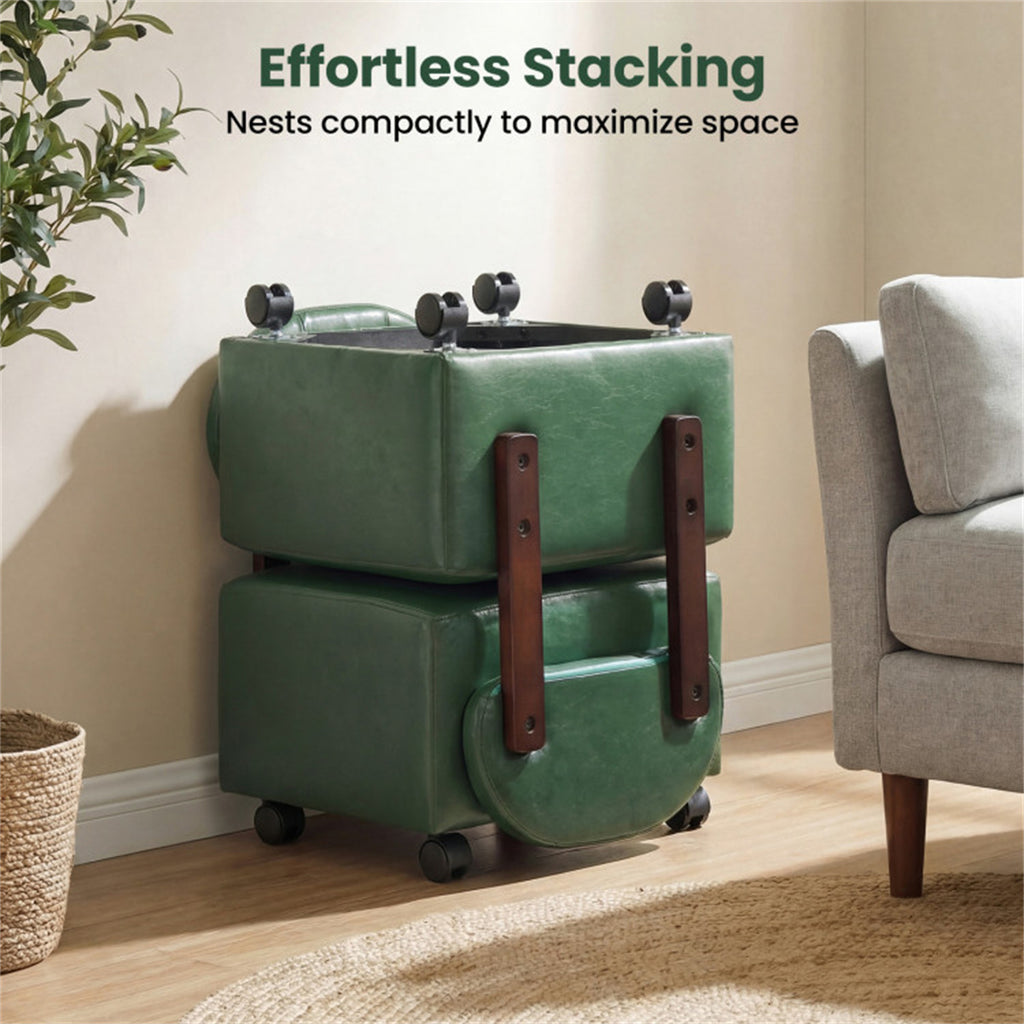 Set of 2 Stackable Small Rolling Stools with Brake Wheels, Compact Shoe Changing Footrest for Entryway US FREE SHIPPING