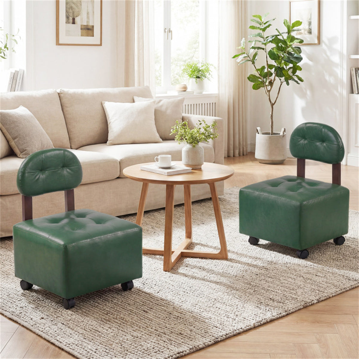 Set of 2 Stackable Small Rolling Stools with Brake Wheels, Compact Shoe Changing Footrest for Entryway US FREE SHIPPING