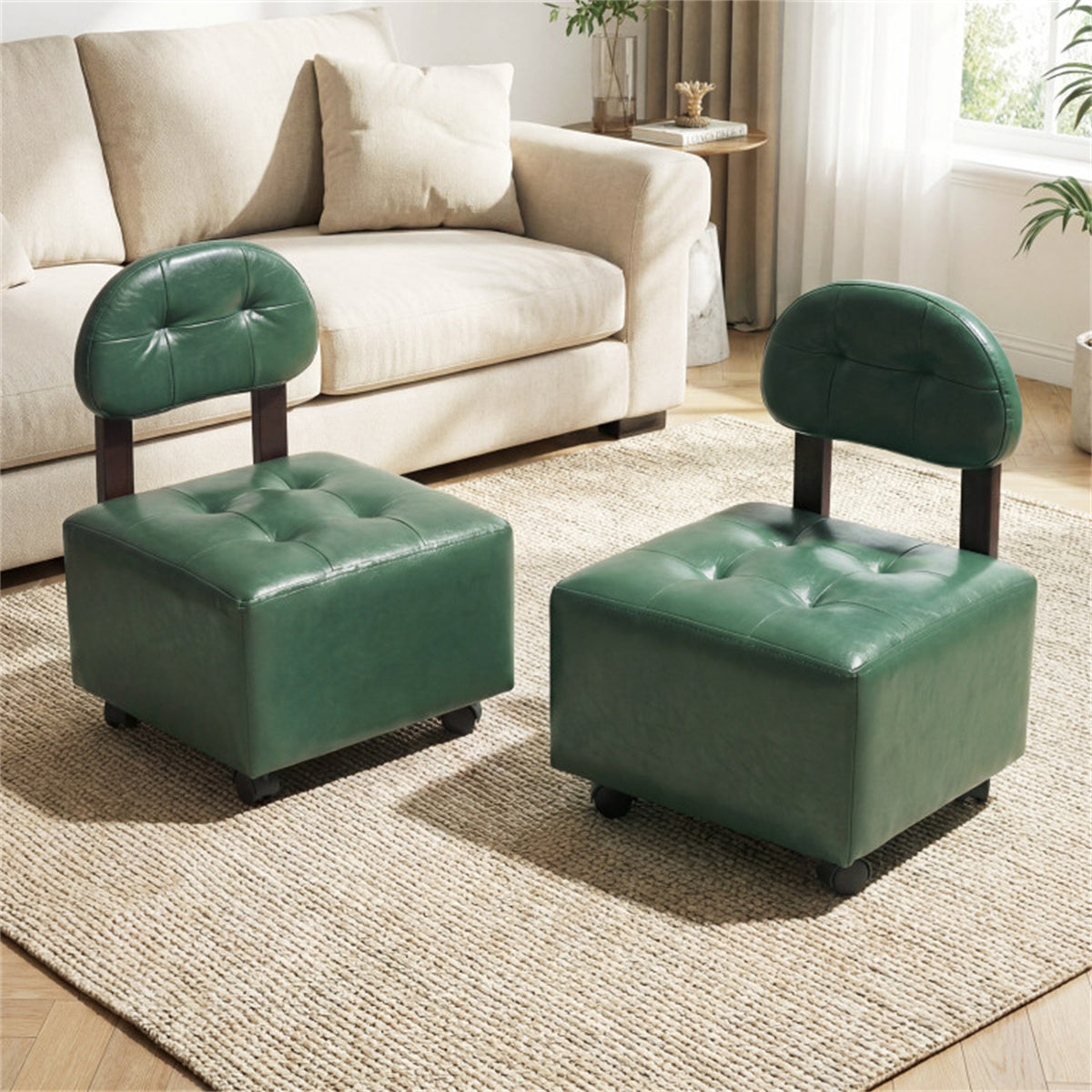 Set of 2 Stackable Small Rolling Stools with Brake Wheels, Compact Shoe Changing Footrest for Entryway US FREE SHIPPING
