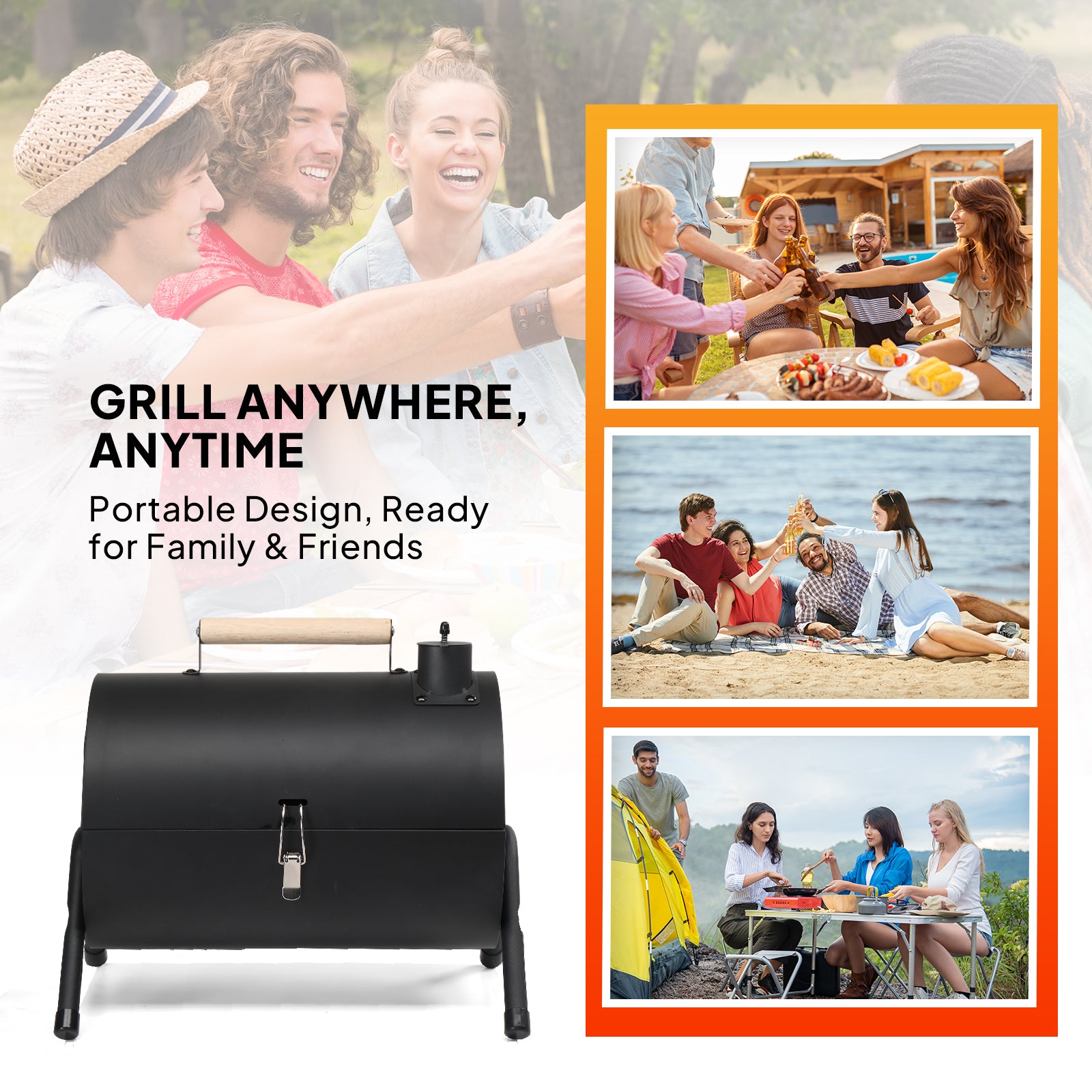 Portable Charcoal Grill Outdoor Stove, Two Side Carbon Griller for BBQ, Tabletop Barbecue Grill for Outdoor Camping Backyard Party, Black