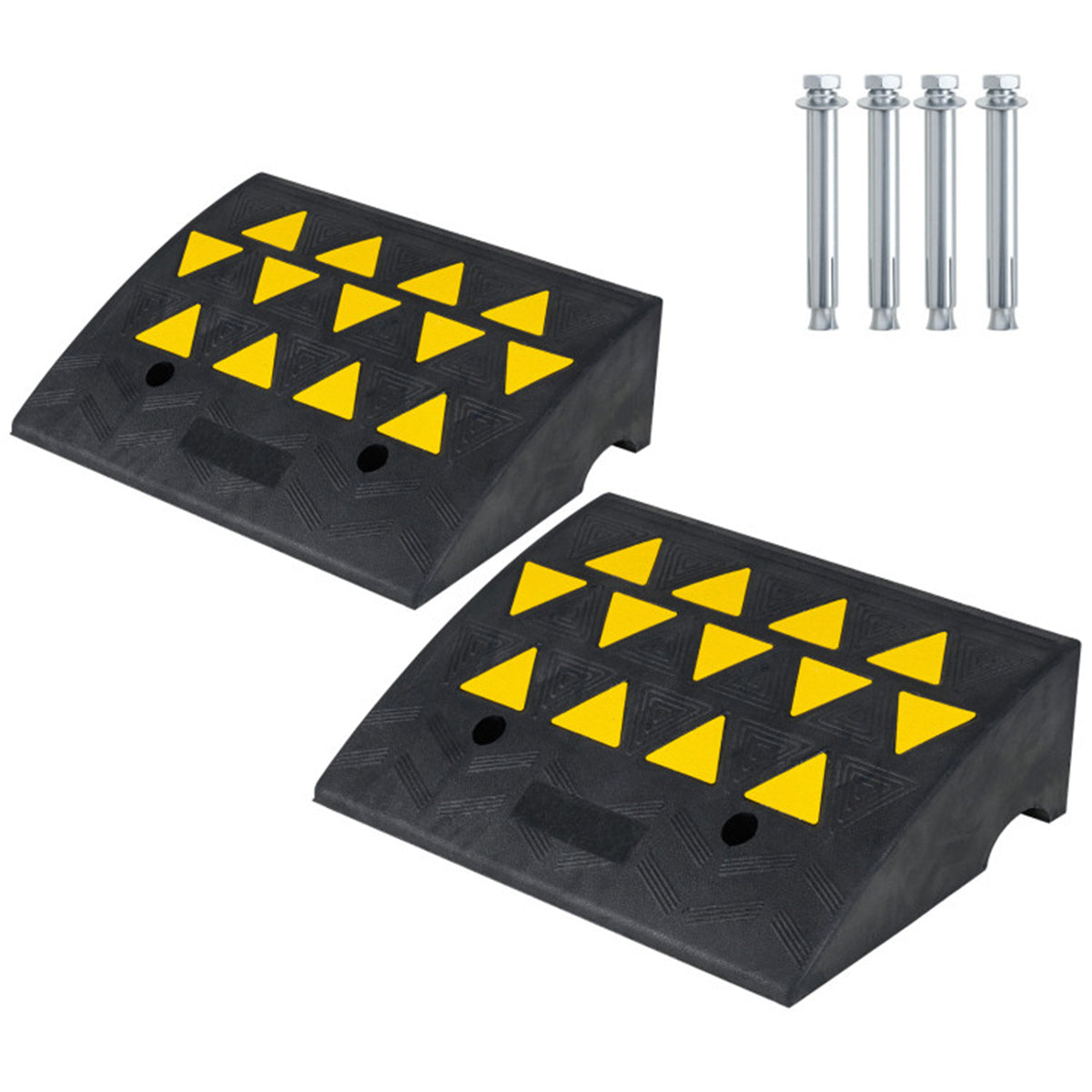 2 Pcs Heavy Duty Rubber Curb Ramp with Drain Channel & Reflective Strips for Driveway  - M US FREE SHIPPING