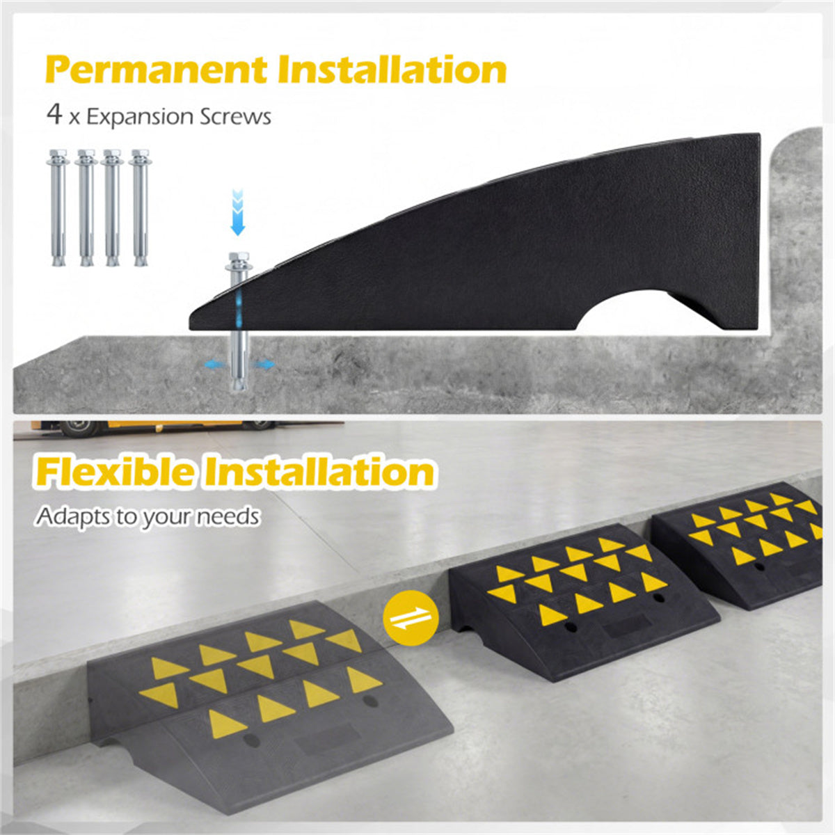 2 Pcs Heavy Duty Rubber Curb Ramp with Drain Channel & Reflective Strips for Driveway  - M US FREE SHIPPING