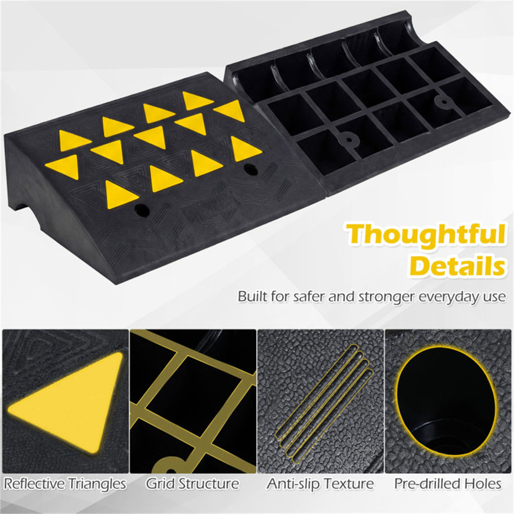 2 Pcs Heavy Duty Rubber Curb Ramp with Drain Channel & Reflective Strips for Driveway  - M US FREE SHIPPING