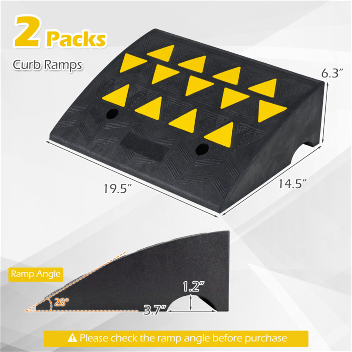 2 Pcs Heavy Duty Rubber Curb Ramp with Drain Channel & Reflective Strips for Driveway  - M US FREE SHIPPING