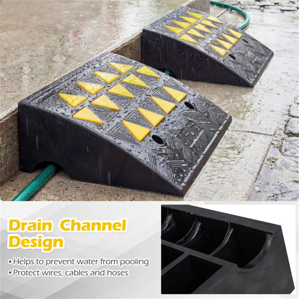2 Pcs Heavy Duty Rubber Curb Ramp with Drain Channel & Reflective Strips for Driveway  - M US FREE SHIPPING