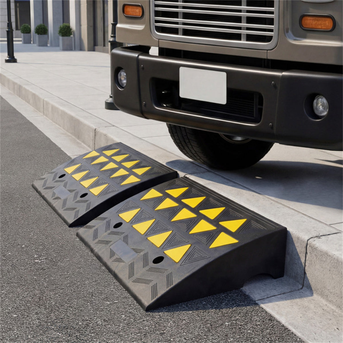2 Pcs Heavy Duty Rubber Curb Ramp with Drain Channel & Reflective Strips for Driveway  - M US FREE SHIPPING