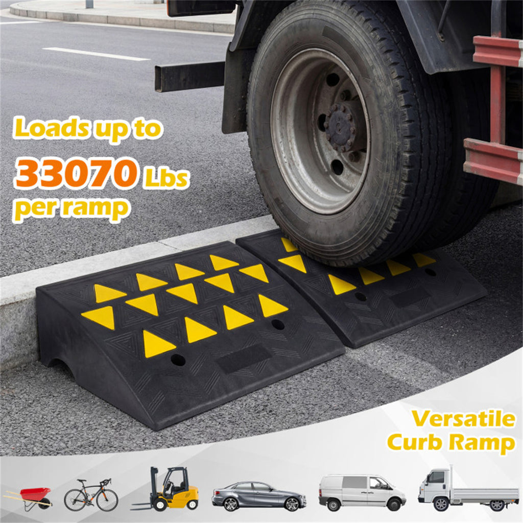2 Pcs Heavy Duty Rubber Curb Ramp with Drain Channel & Reflective Strips for Driveway  - M US FREE SHIPPING