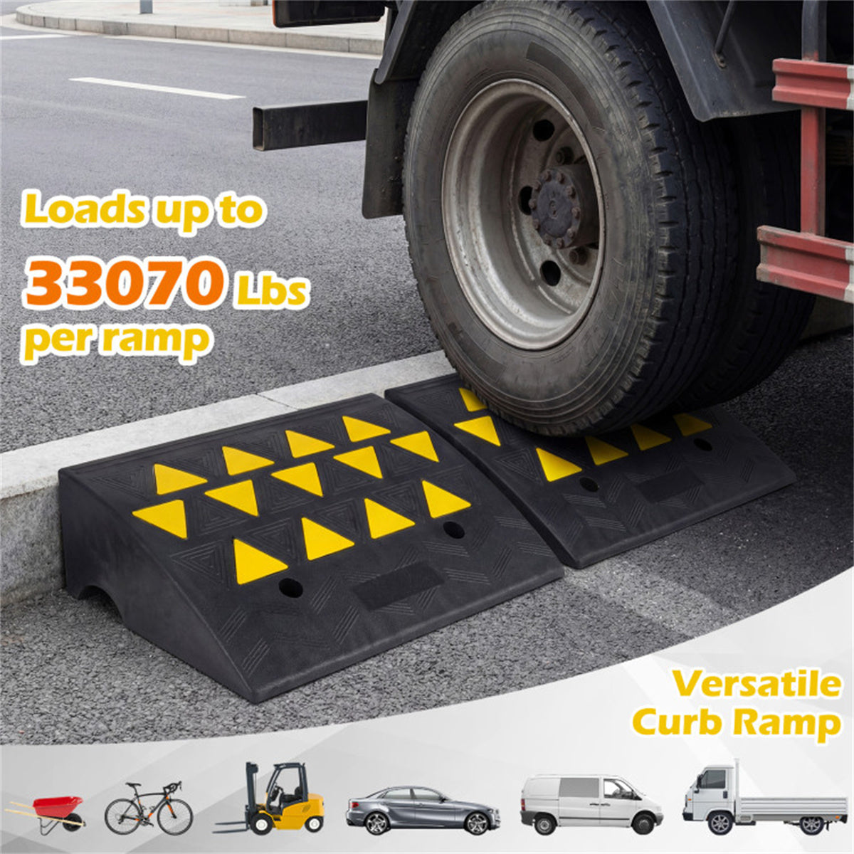 2 Pcs Heavy Duty Rubber Curb Ramp with Drain Channel & Reflective Strips for Driveway  - M US FREE SHIPPING