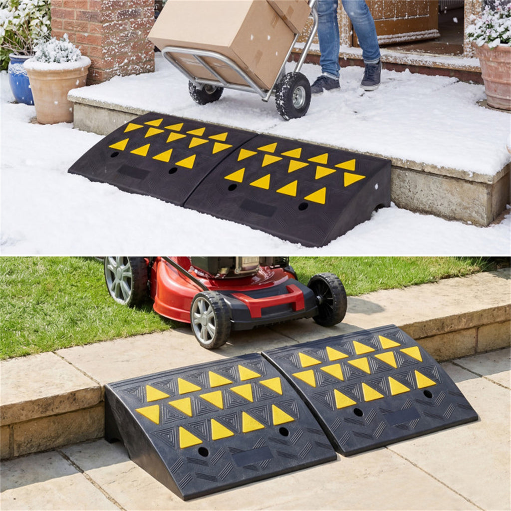 2 Pcs Heavy Duty Rubber Curb Ramp with Drain Channel & Reflective Strips for Driveway  - M US FREE SHIPPING