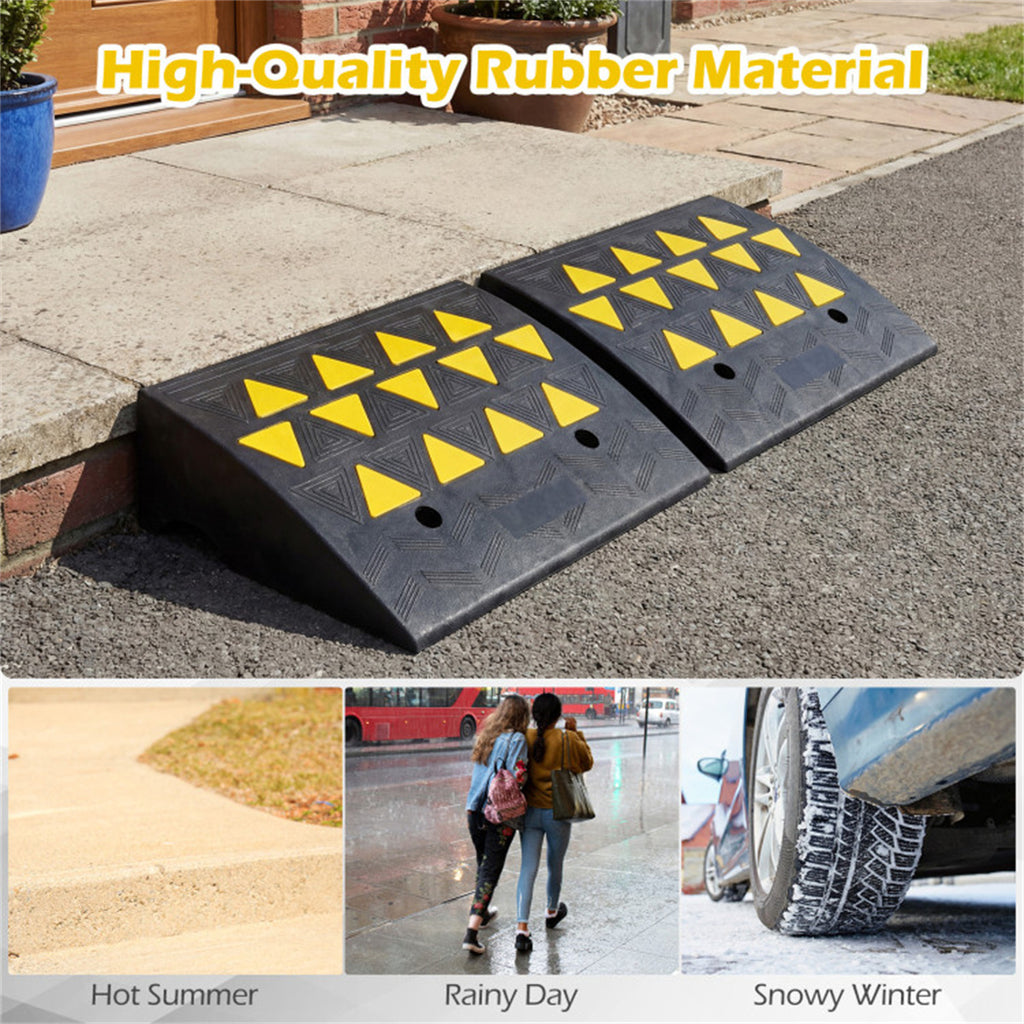 2 Pcs Heavy Duty Rubber Curb Ramp with Drain Channel & Reflective Strips for Driveway  - M US FREE SHIPPING