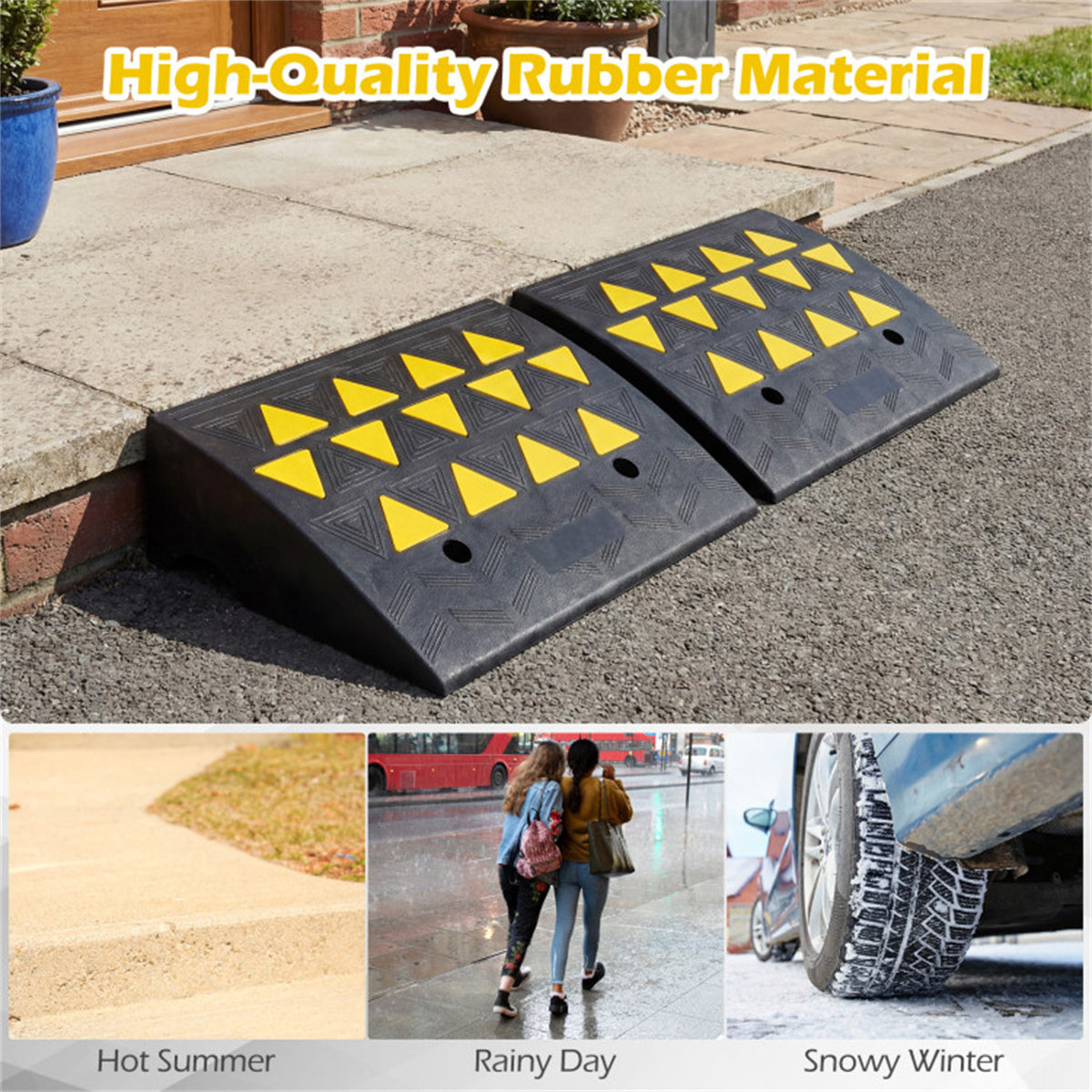 2 Pcs Heavy Duty Rubber Curb Ramp with Drain Channel & Reflective Strips for Driveway  - M US FREE SHIPPING