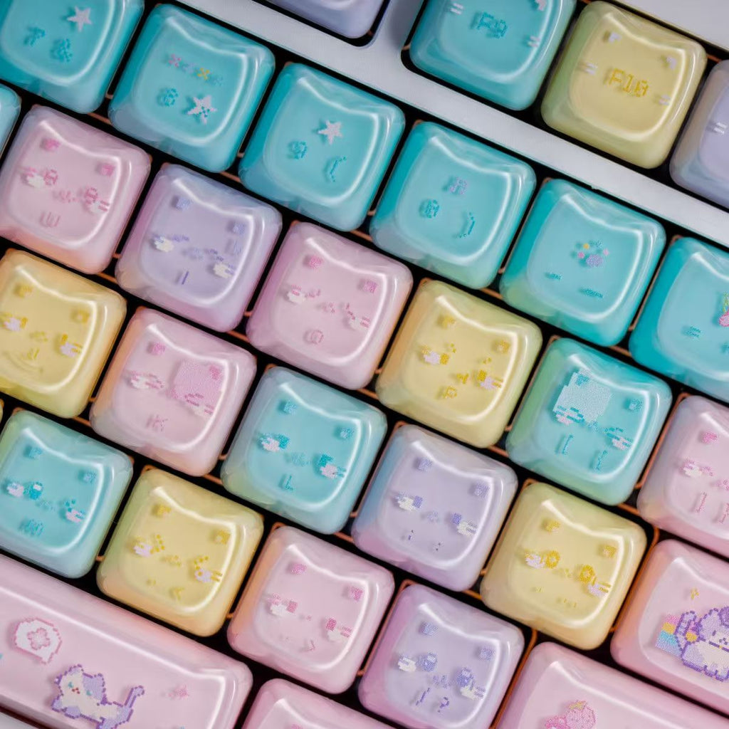 Macaron Meow Meow Cat Keycaps Set – MAO Profile, 134 Keys, PC+PBT