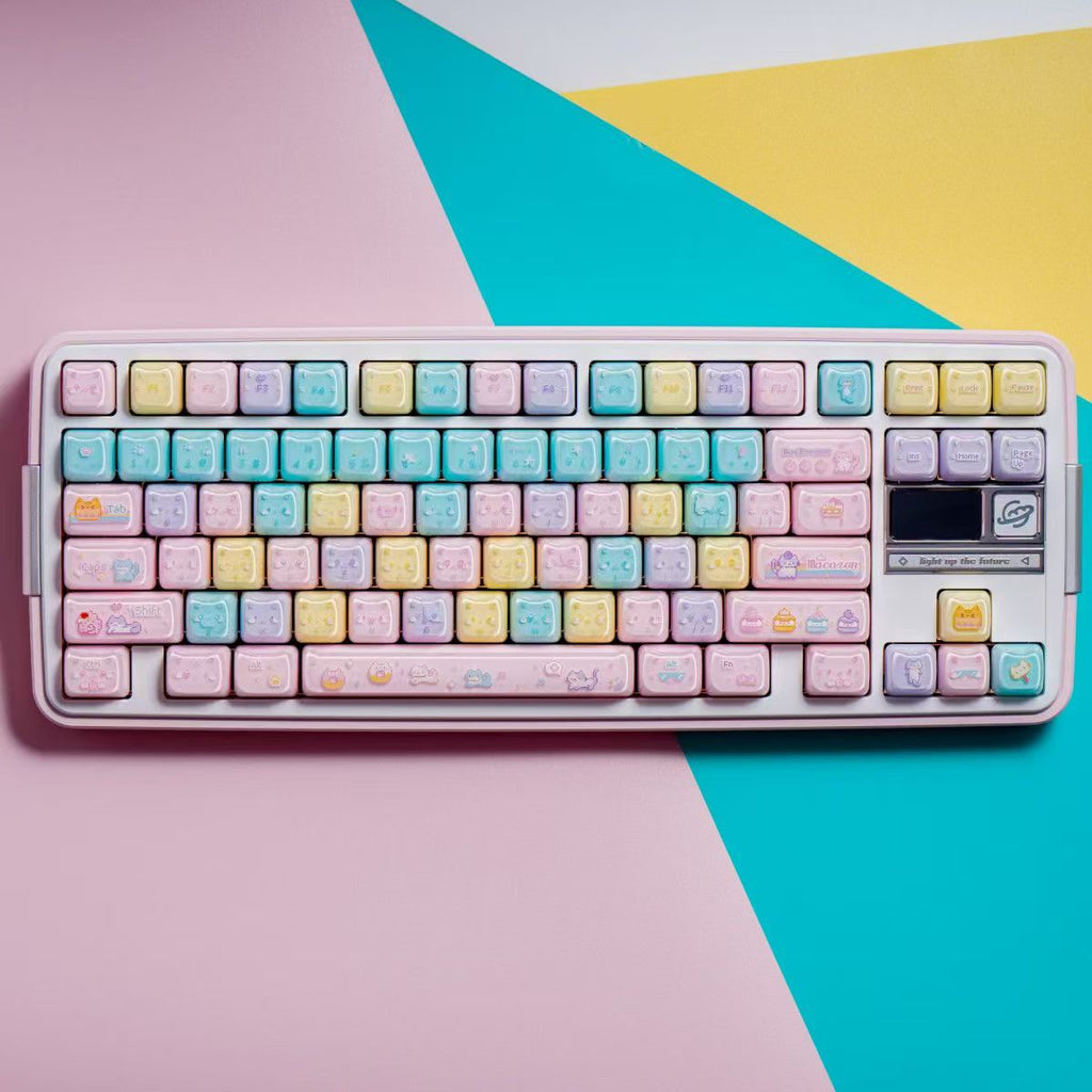 Macaron Meow Meow Cat Keycaps Set – MAO Profile, 134 Keys, PC+PBT