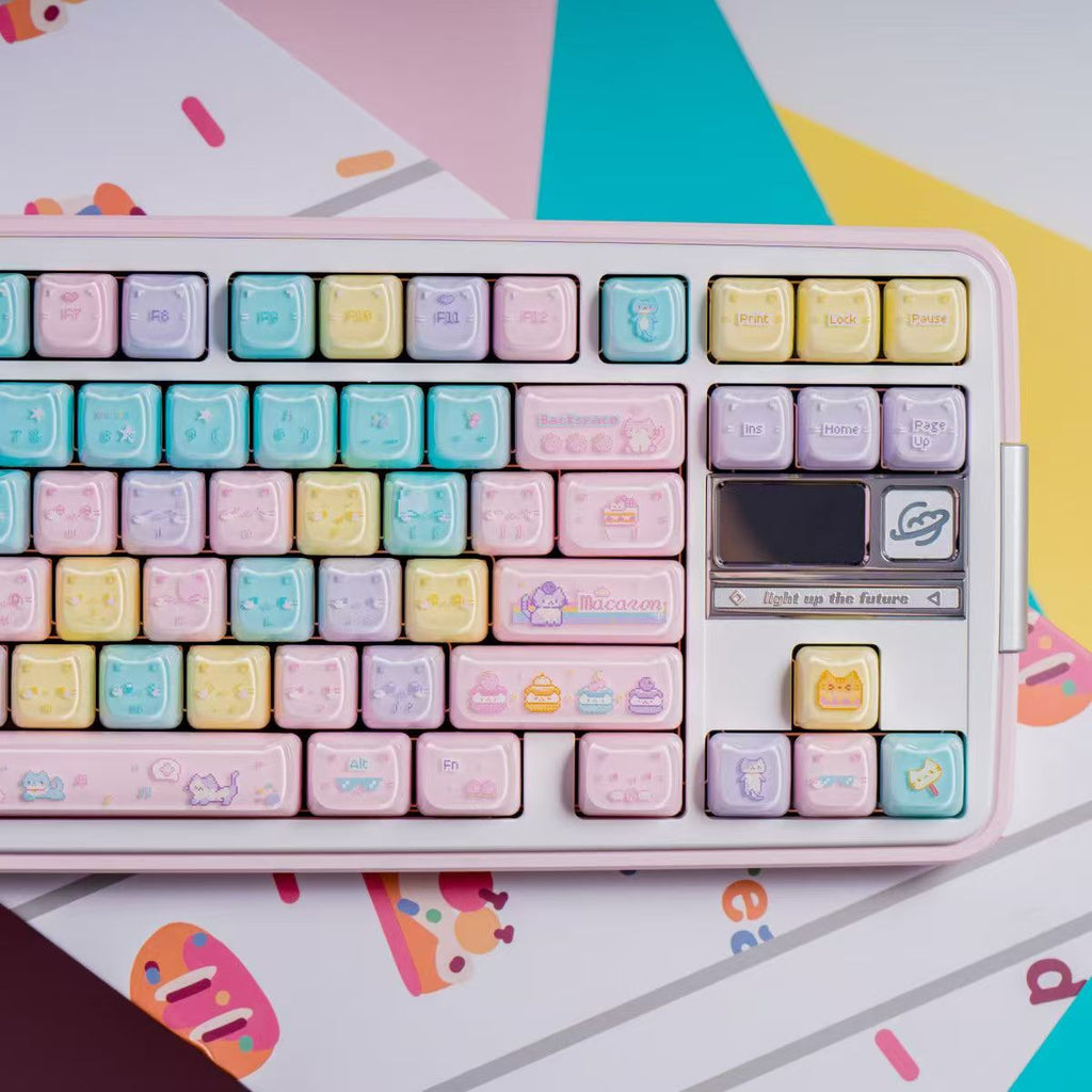 Macaron Meow Meow Cat Keycaps Set – MAO Profile, 134 Keys, PC+PBT
