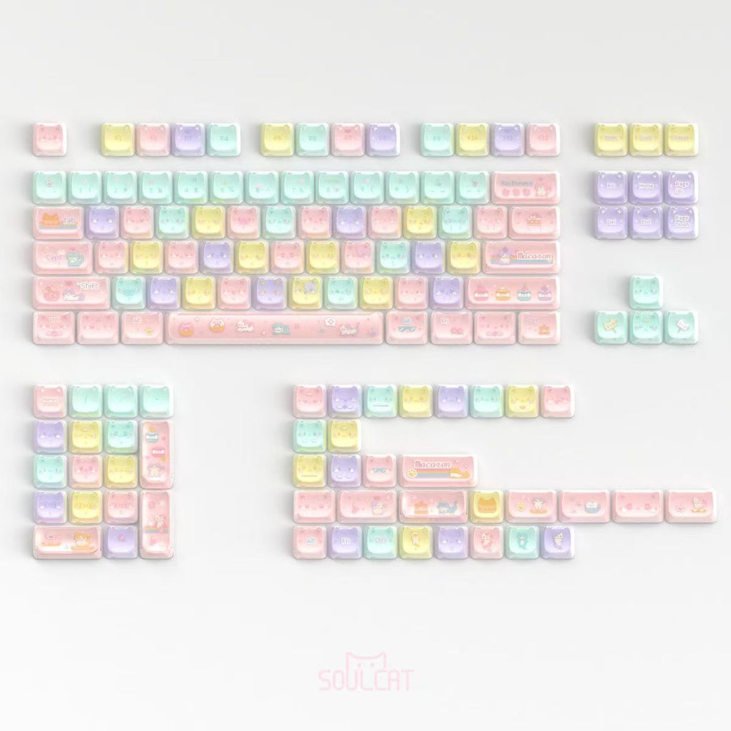 Macaron Meow Meow Cat Keycaps Set – MAO Profile, 134 Keys, PC+PBT
