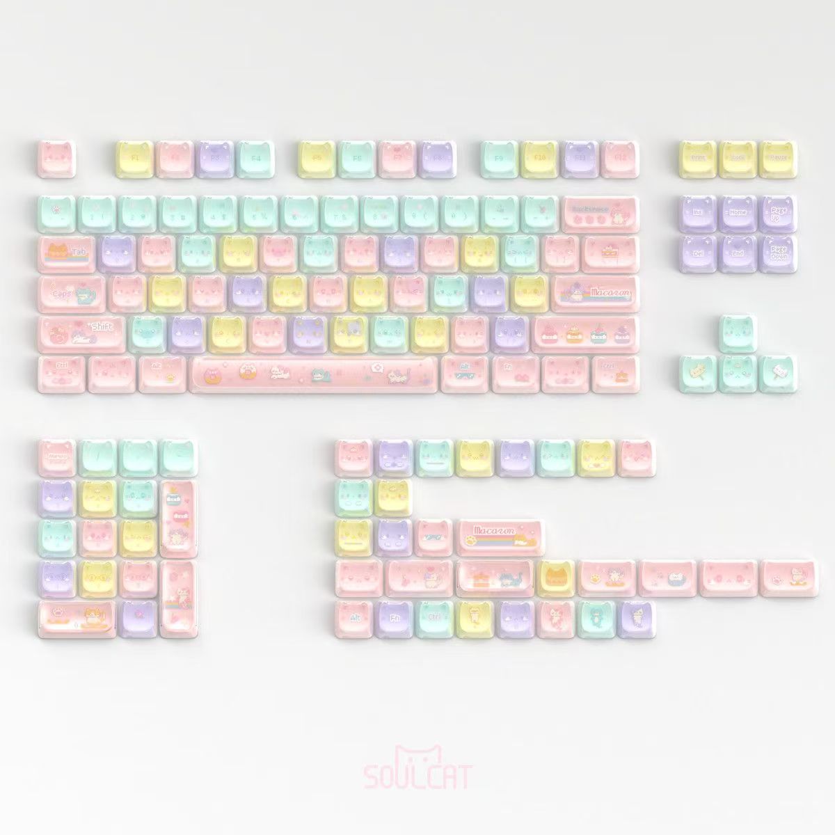Macaron Meow Meow Cat Keycaps Set – MAO Profile, 134 Keys, PC+PBT