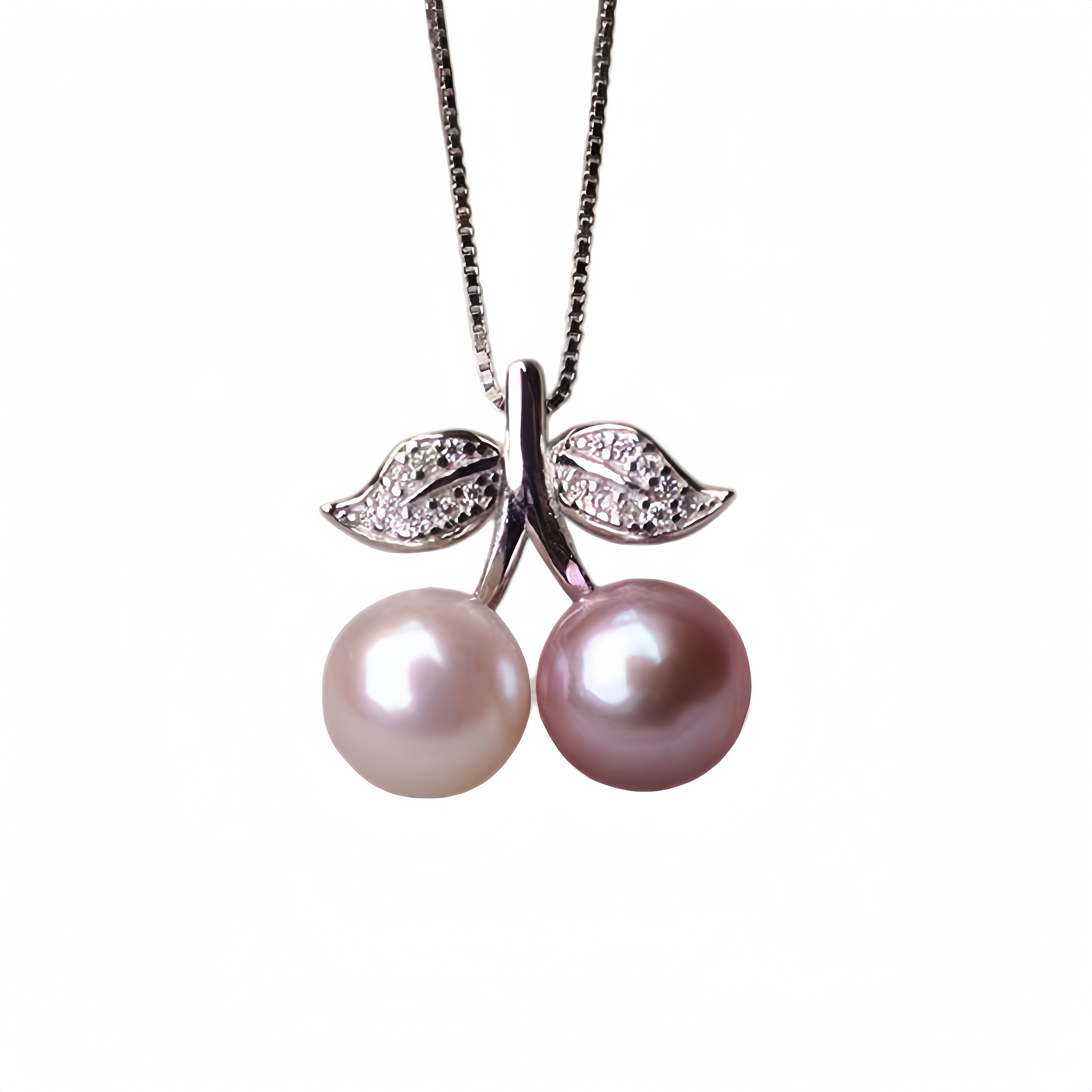 Double Pearl Cherry Necklace | Dual-Tone Freshwater Pearl Pendant Necklace
