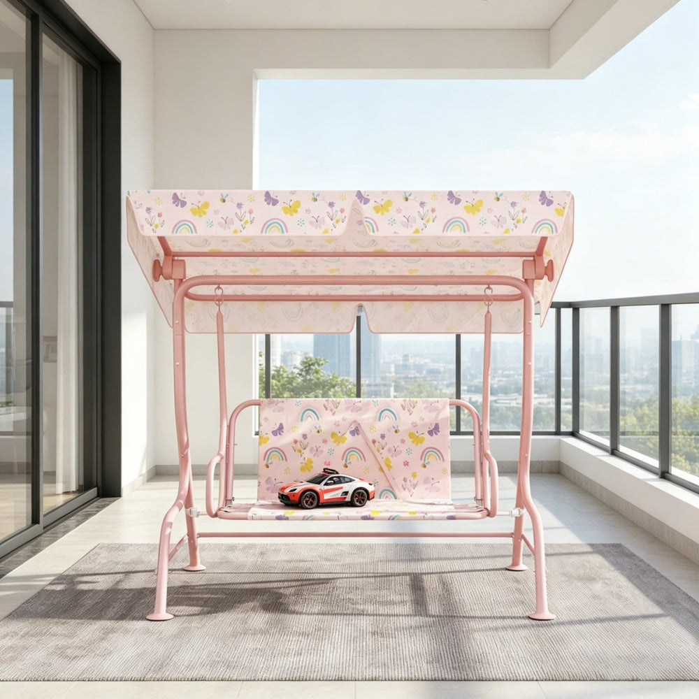 Kids Outdoor Patio Swing Chair with Canopy – Rainbow Pink, Ages 3-6 | Free US Shipping