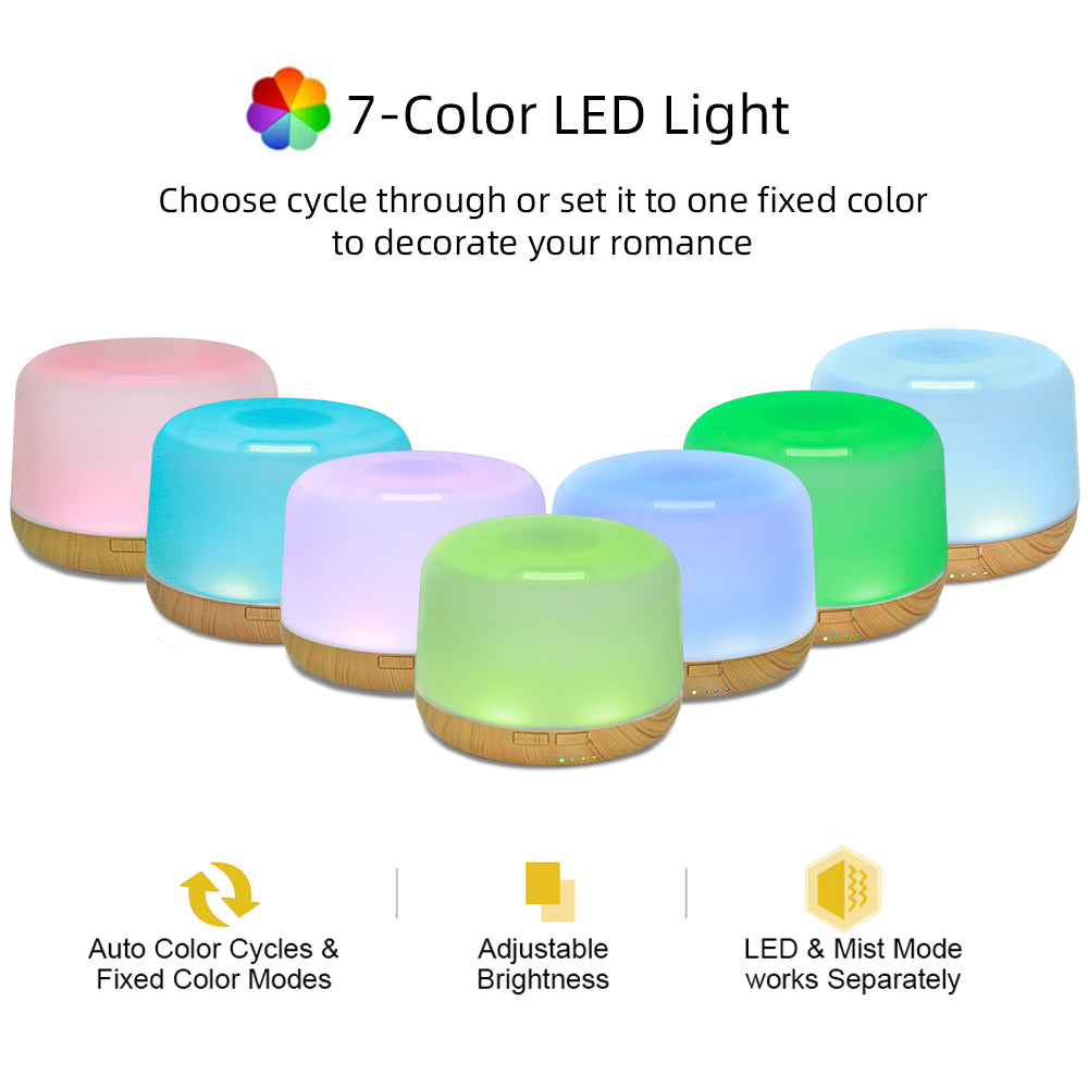 500ml Ultrasonic Essential Oil Diffuser & Humidifier – Remote Control, Auto-Off Timer, 7 Color Night Light | Free US Shipping