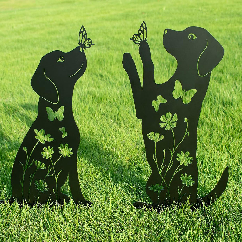 US STOCK FREE SHIPPING 2pcs Metal Dog Garden Decor: Adorable Puppy Silhouette Stakes. These Decorative Outdoor Yard Art Pieces, Ideal for Dog Lovers, Make Charming Garden De