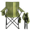Folding Camping Chair with Built-in Cooler Bag & Cup Holder, Heavy Duty 350 lbs Capacity Portable Outdoor Camp Chair, Green Padded Folding Chair with Side Pocket for Camping, Beach, Patio, Picnic, Travel