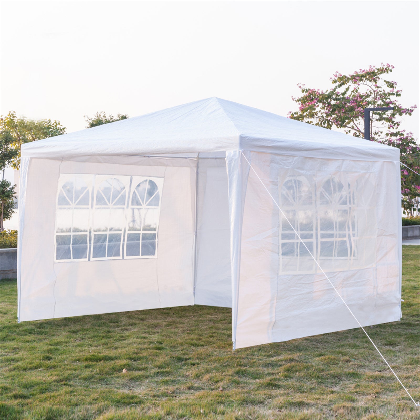 3x3m Three-Sided Waterproof Canopy Tent – Spiral Tube Frame, PE Cloth, White | WildRush