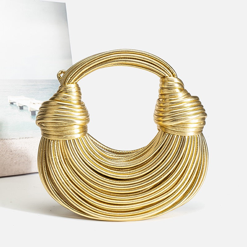 Women's Gold Woven Ring Handle Handbag - US Stock & Free Shipping