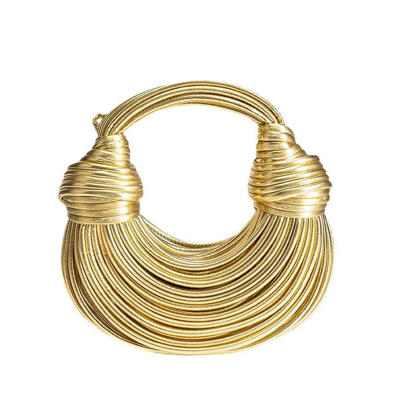 Women's Gold Woven Ring Handle Handbag - US Stock & Free Shipping