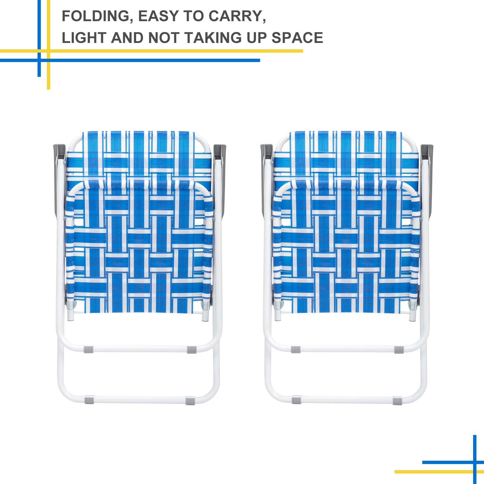 US STOCK FREE SHIPPING 2pcs Steel Tube PP Webbing Bearing 120kg Folding Beach Chair Blue& White Strip