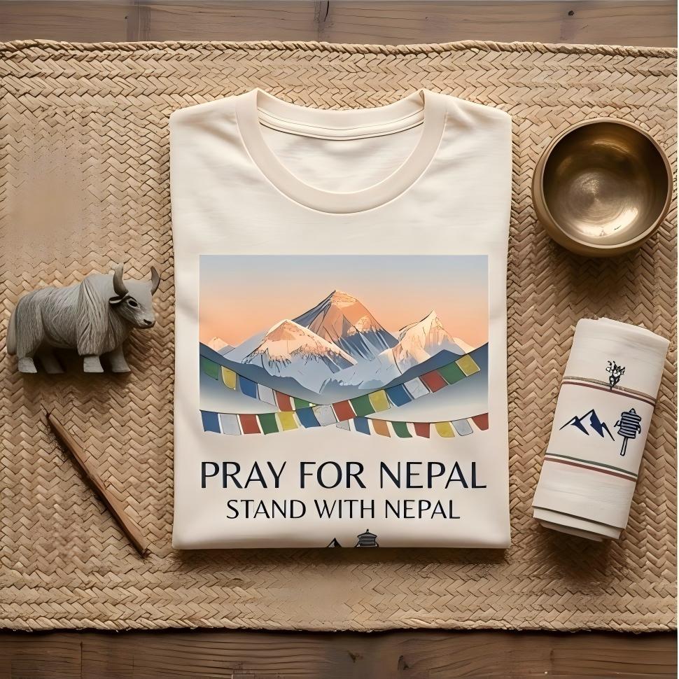 Pray For Nepal 100% Cotton Graphic T-Shirt - US Free Shipping
