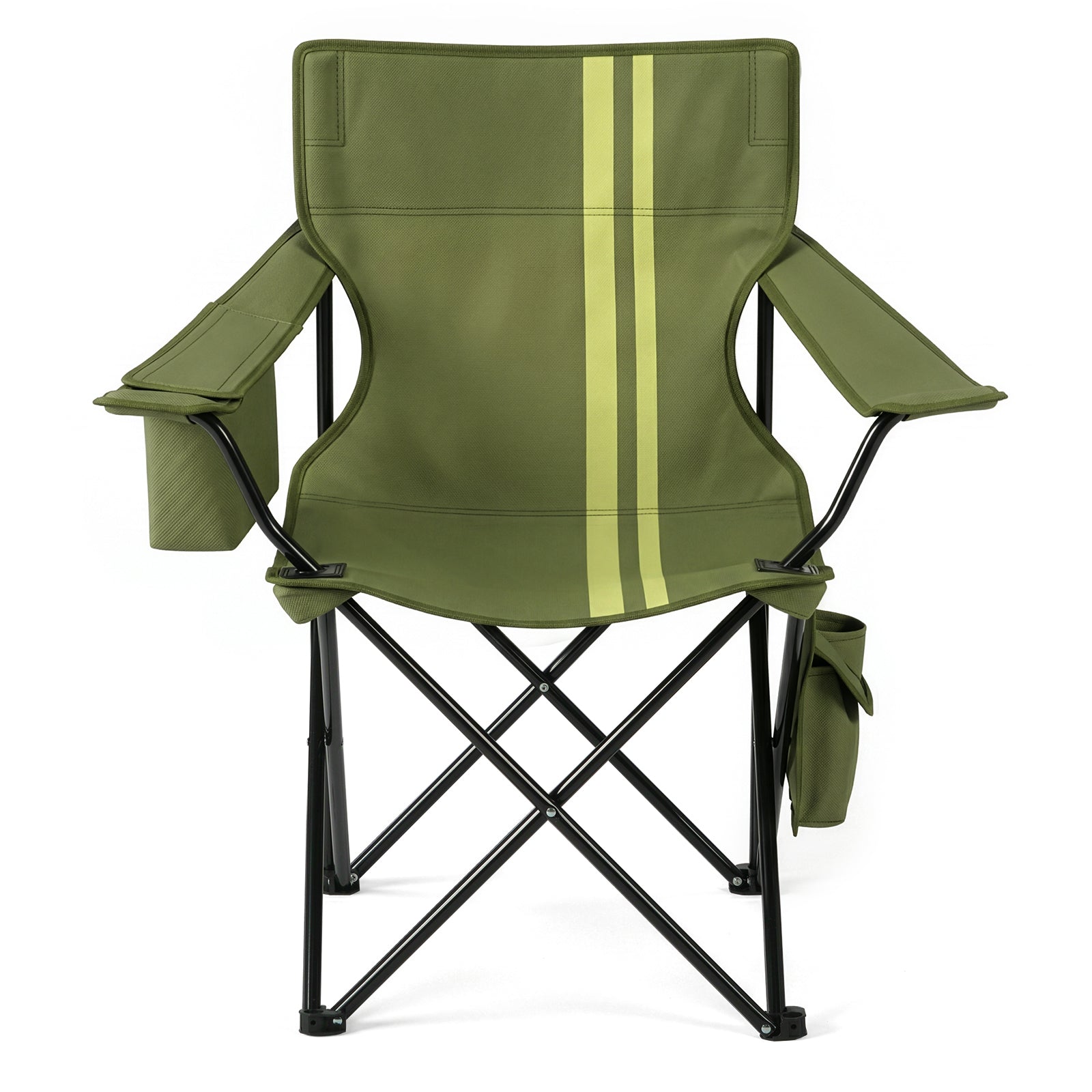 Folding Camping Chair with Built-in Cooler Bag & Cup Holder, Heavy Duty 350 lbs Capacity Portable Outdoor Camp Chair, Green Padded Folding Chair with Side Pocket for Camping, Beach, Patio, Picnic, Travel