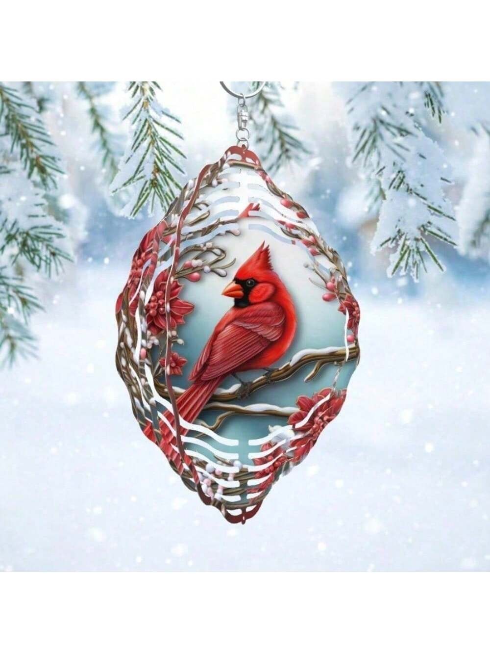 US STOCK FREE SHIPPING Vibrant Red Cardinal Wind Spinner & Mandala Wind Chime - Outdoor Metal Hanging Decor for Garden Patio | Thanksgiving Christmas Decoration